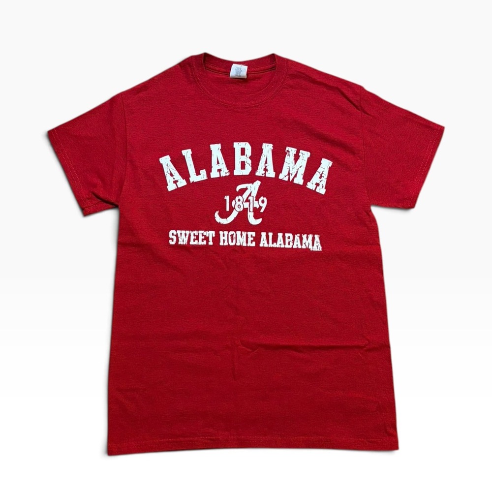 Gildan Alabama Sweet Home Alabama Graphic T-Shirt Red Mens Small Distressed